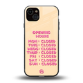 opening hours back phone cover | glass case for iphone 14 plus