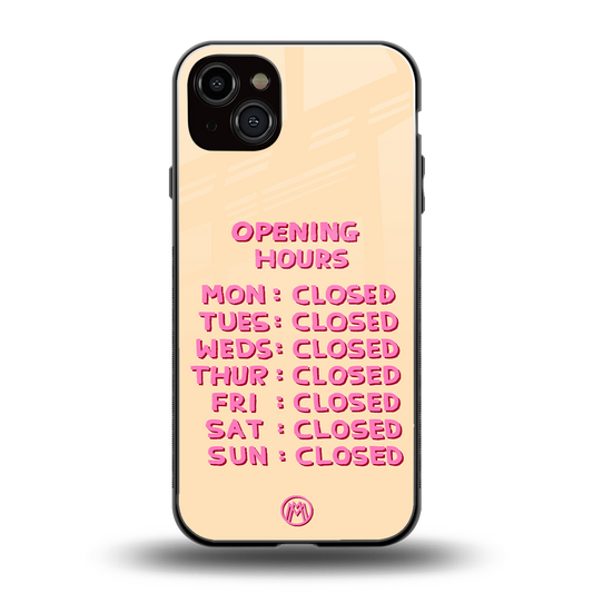 opening hours back phone cover | glass case for iphone 14 plus