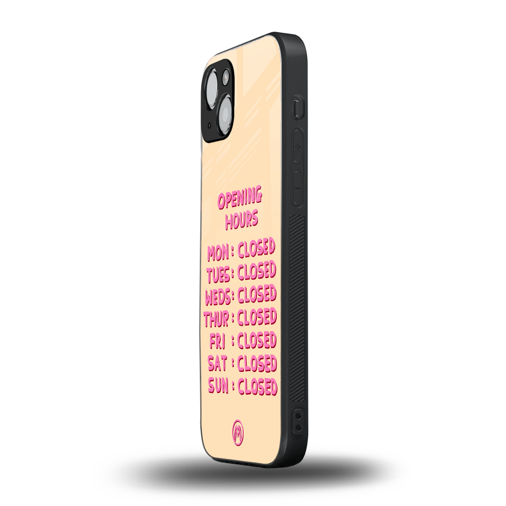 opening hours back phone cover | glass case for iphone 14 plus