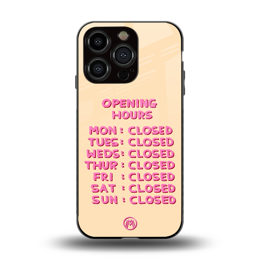 opening hours back phone cover | glass case for iphone 15 pro