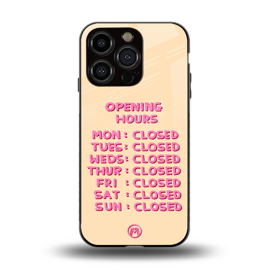 opening hours back phone cover | glass case for iphone 15 pro