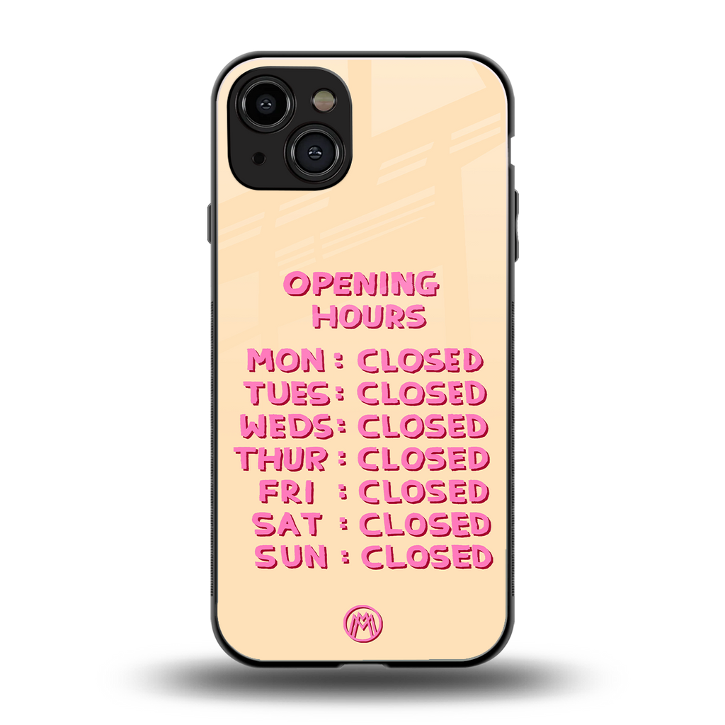 opening hours back phone cover | glass case for iphone 15