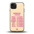 opening hours back phone cover | glass case for iphone 15