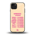 opening hours back phone cover | glass case for iphone 15