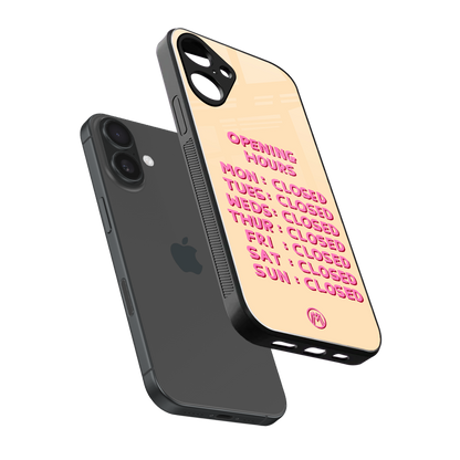 opening hours back phone cover | glass case for iphone 16 plus
