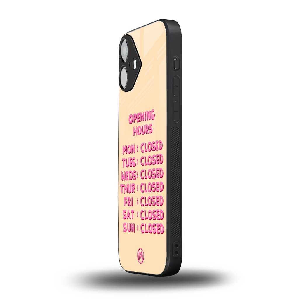 opening hours back phone cover | glass case for iphone 16 plus