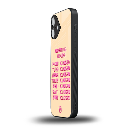 opening hours back phone cover | glass case for iphone 16 plus