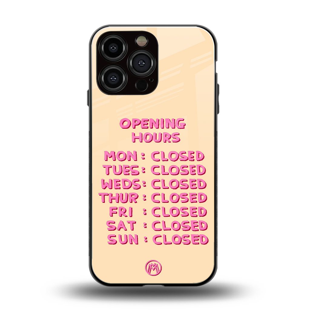 opening hours back phone cover | glass case for iphone 16 pro max