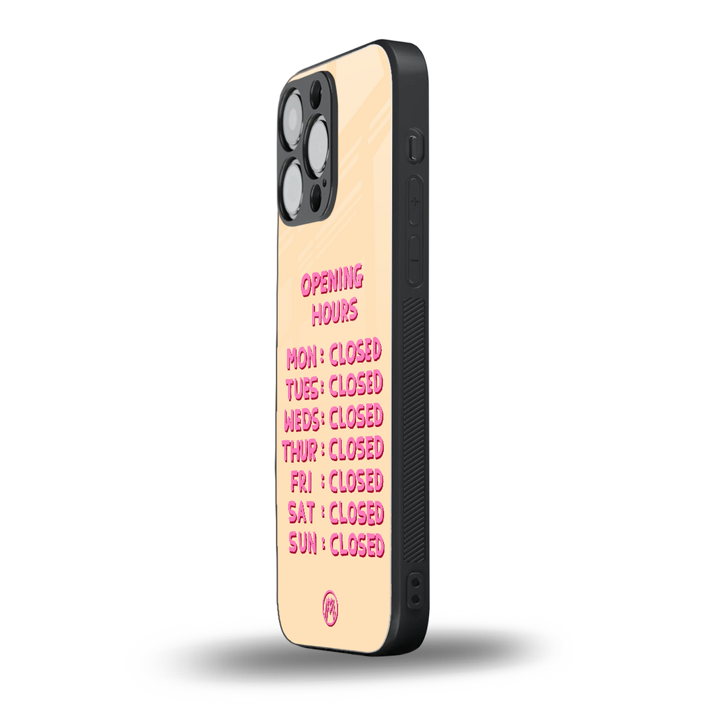 opening hours back phone cover | glass case for iphone 16 pro max