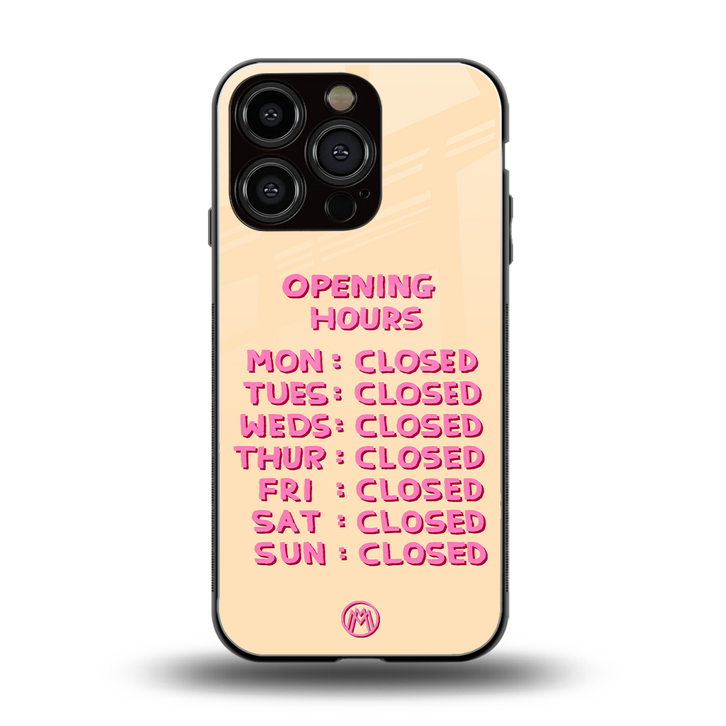 opening hours back phone cover | glass case for iphone 16 pro