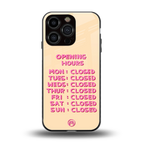 opening hours back phone cover | glass case for iphone 16 pro