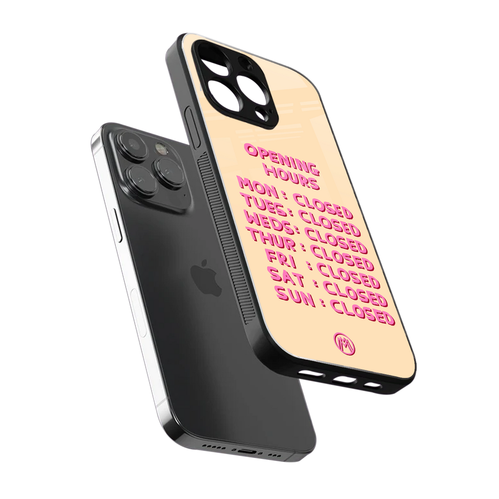 opening hours back phone cover | glass case for iphone 16 pro