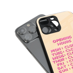 opening hours back phone cover | glass case for iphone 15 pro