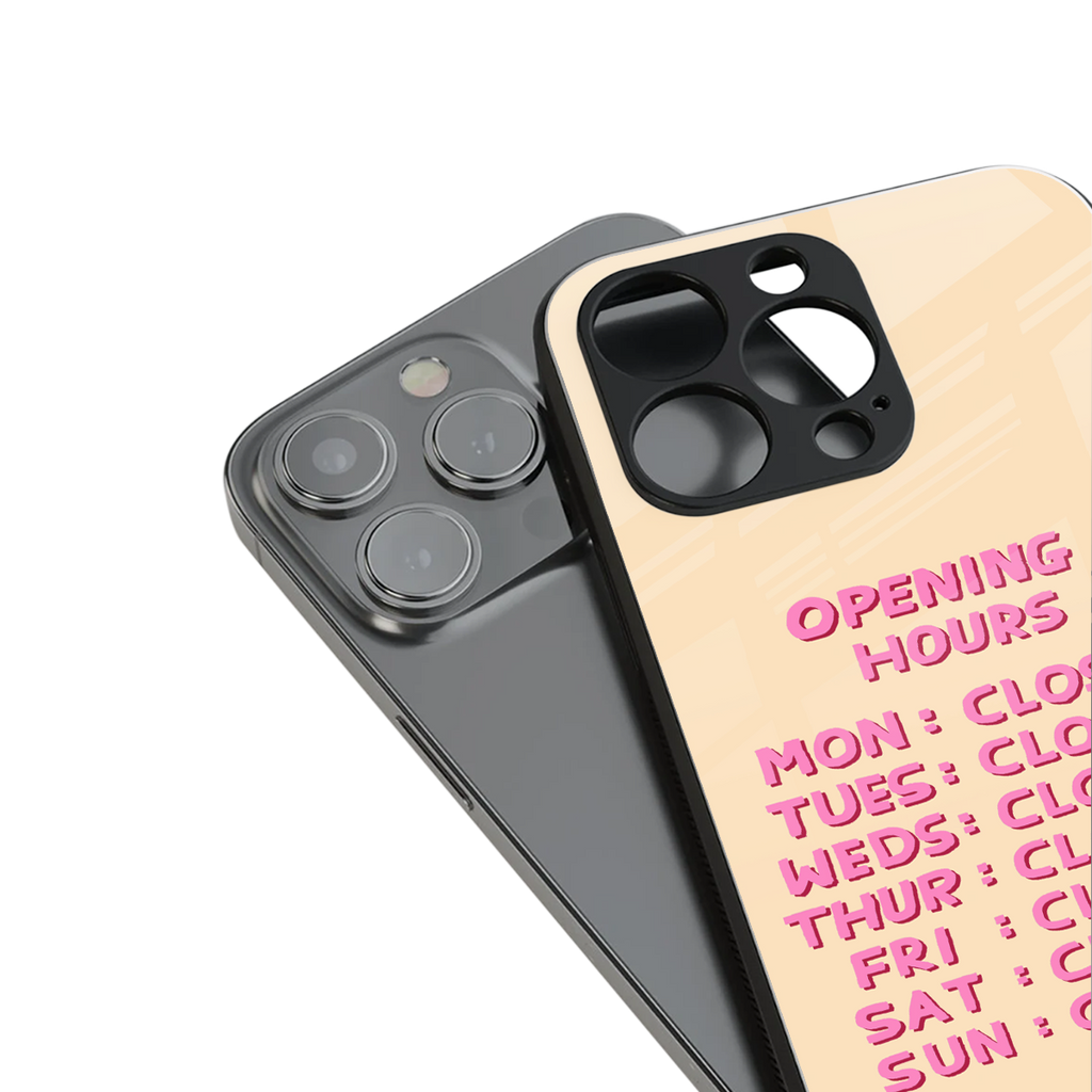 opening hours back phone cover | glass case for iphone 16 pro