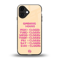 opening hours back phone cover | glass case for iphone 16