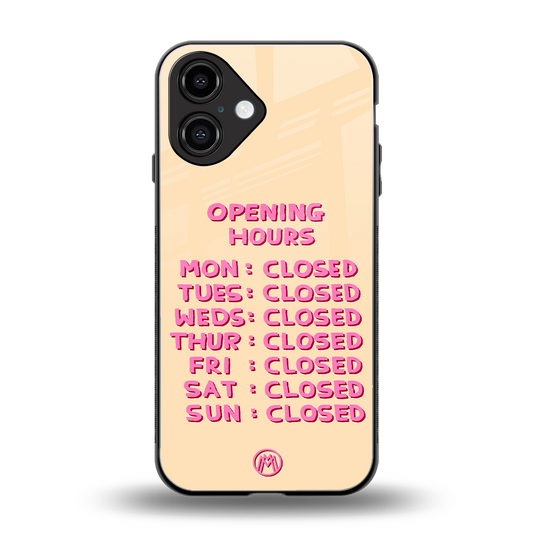 opening hours back phone cover | glass case for iphone 16