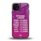 opening hours pink edition back phone cover | glass case for iphone 15 plus