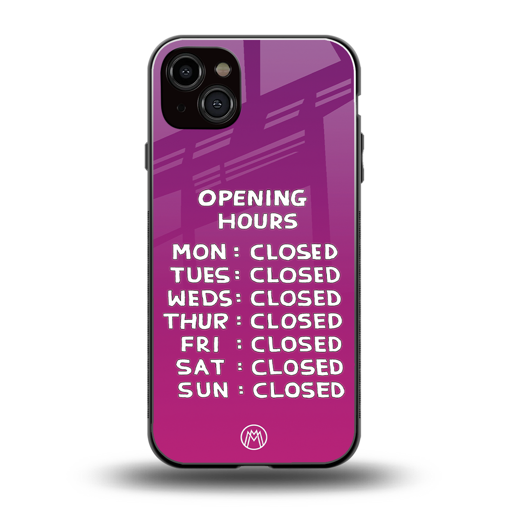 opening hours pink edition back phone cover | glass case for iphone 14 plus