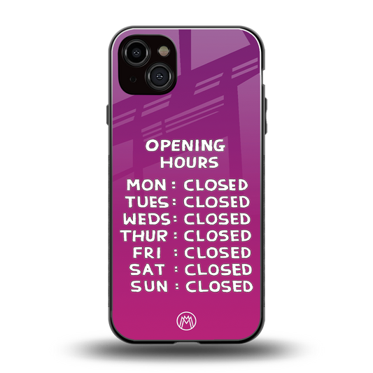opening hours pink edition back phone cover | glass case for iphone 14 plus