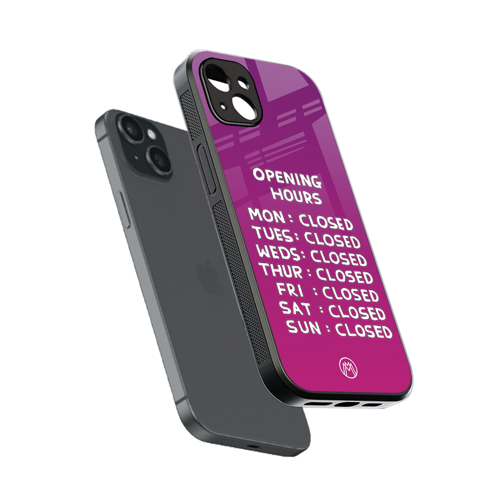 opening hours pink edition back phone cover | glass case for iphone 15 plus