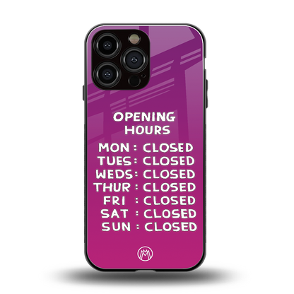 opening hours pink edition back phone cover | glass case for iphone 14 pro max