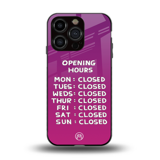 opening hours pink edition back phone cover | glass case for iphone 14 pro