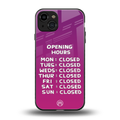 opening hours pink edition back phone cover | glass case for iphone 15