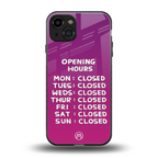 opening hours pink edition back phone cover | glass case for iphone 15