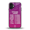 opening hours pink edition back phone cover | glass case for iphone 16 plus