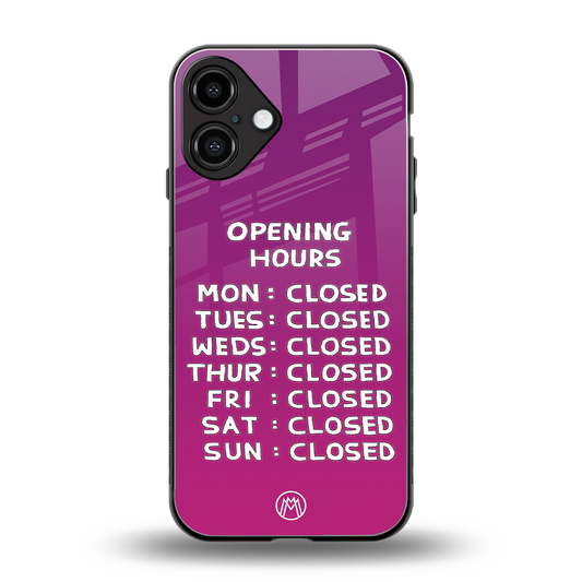 opening hours pink edition back phone cover | glass case for iphone 16 plus