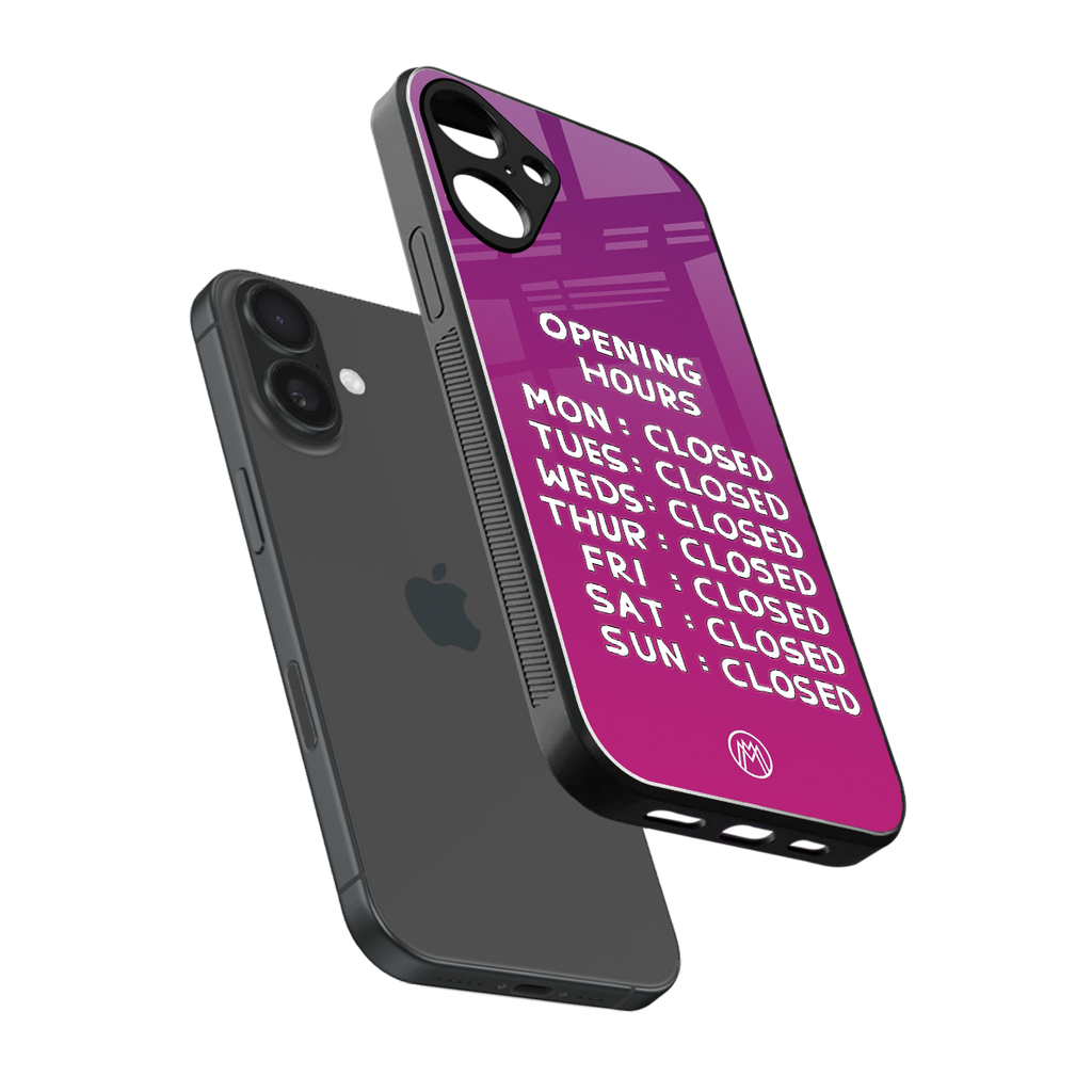 opening hours pink edition back phone cover | glass case for iphone 16 plus