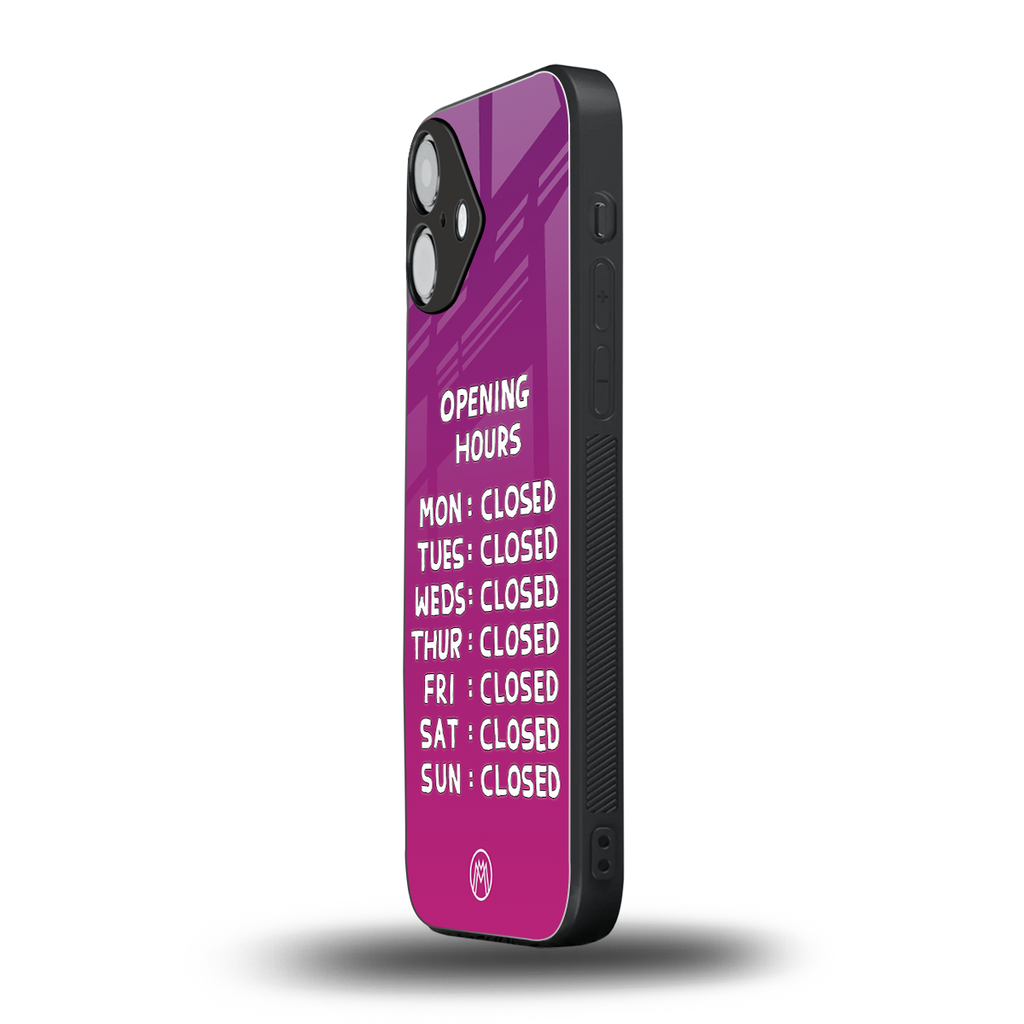 opening hours pink edition back phone cover | glass case for iphone 16 plus