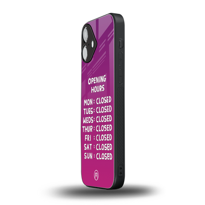 opening hours pink edition back phone cover | glass case for iphone 16 plus