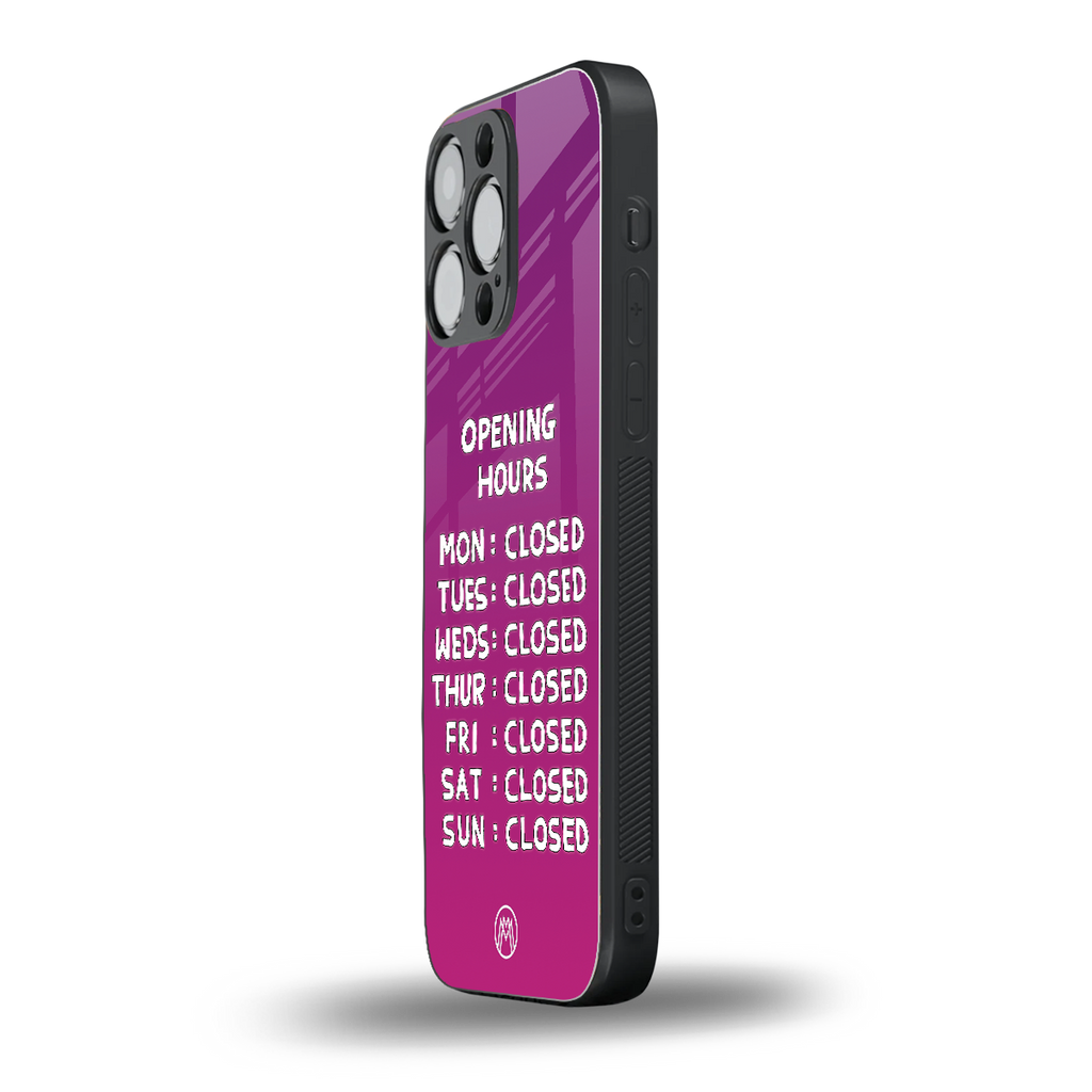 opening hours pink edition back phone cover | glass case for iphone 16 pro max