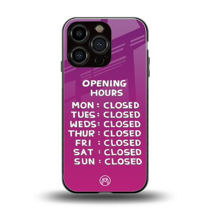 opening hours pink edition back phone cover | glass case for iphone 16 pro