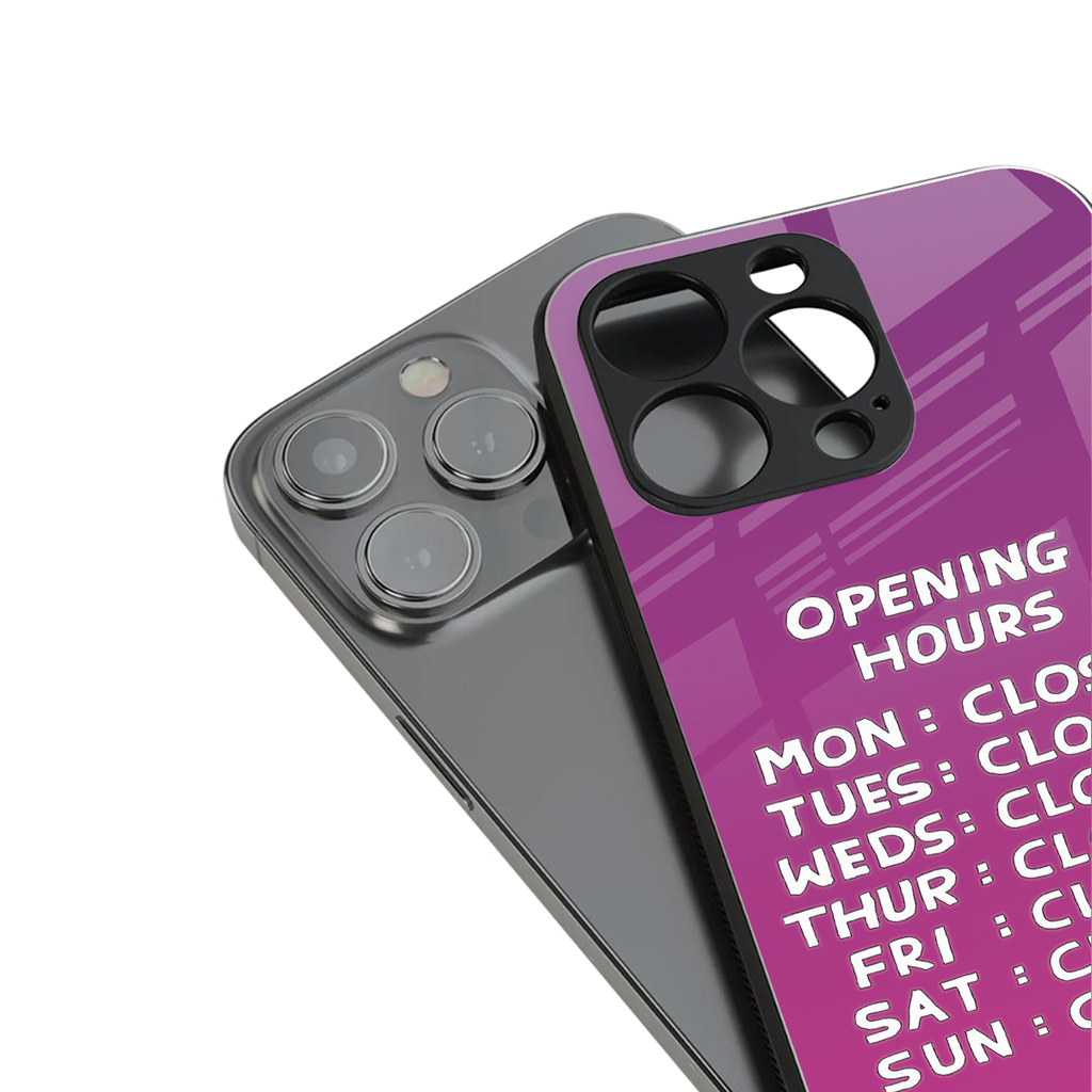 opening hours pink edition back phone cover | glass case for iphone 14 plus