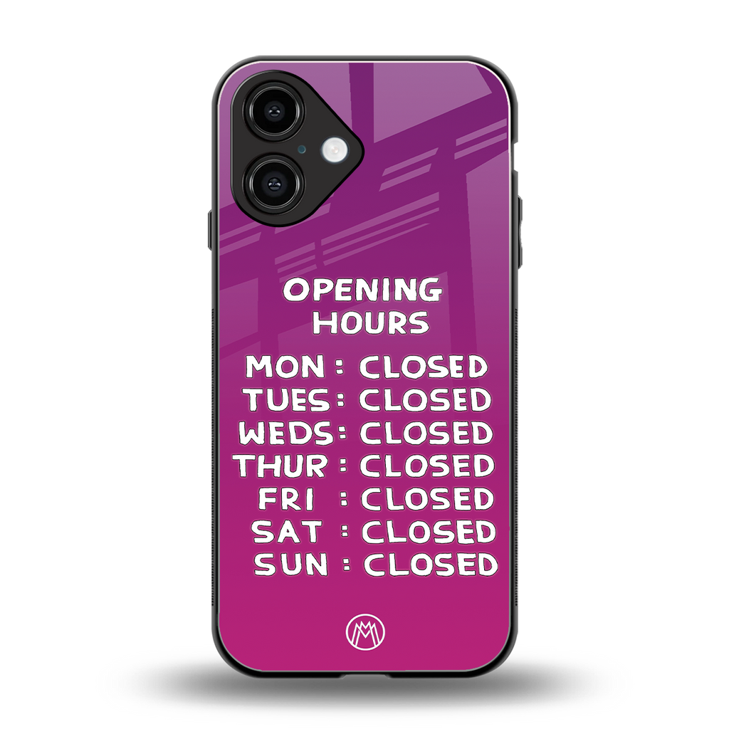 opening hours pink edition back phone cover | glass case for iphone 16