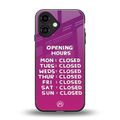 opening hours pink edition back phone cover | glass case for iphone 16