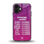 opening hours pink edition back phone cover | glass case for iphone 16