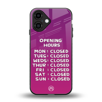 opening hours pink edition back phone cover | glass case for iphone 16