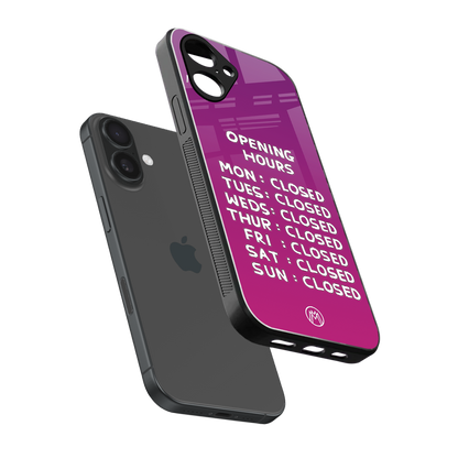 opening hours pink edition back phone cover | glass case for iphone 16