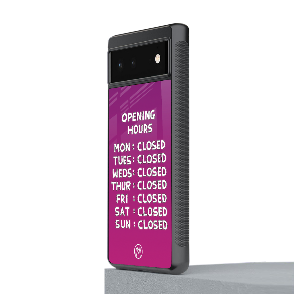 opening hours pink edition back phone cover | glass case for google pixel 6