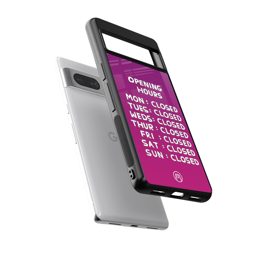 opening hours pink edition back phone cover | glass case for Google Pixel 7