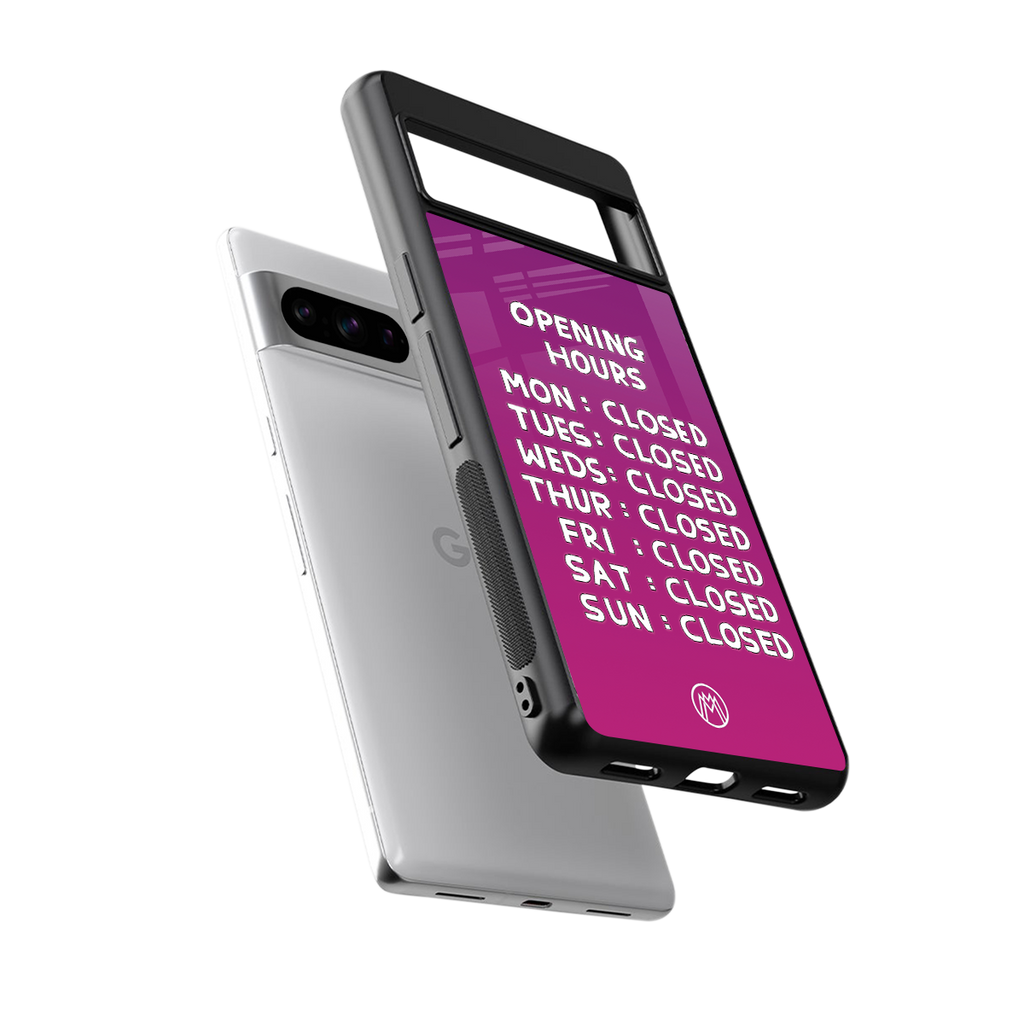 opening hours pink edition back phone cover | glass case for google pixel 8 pro