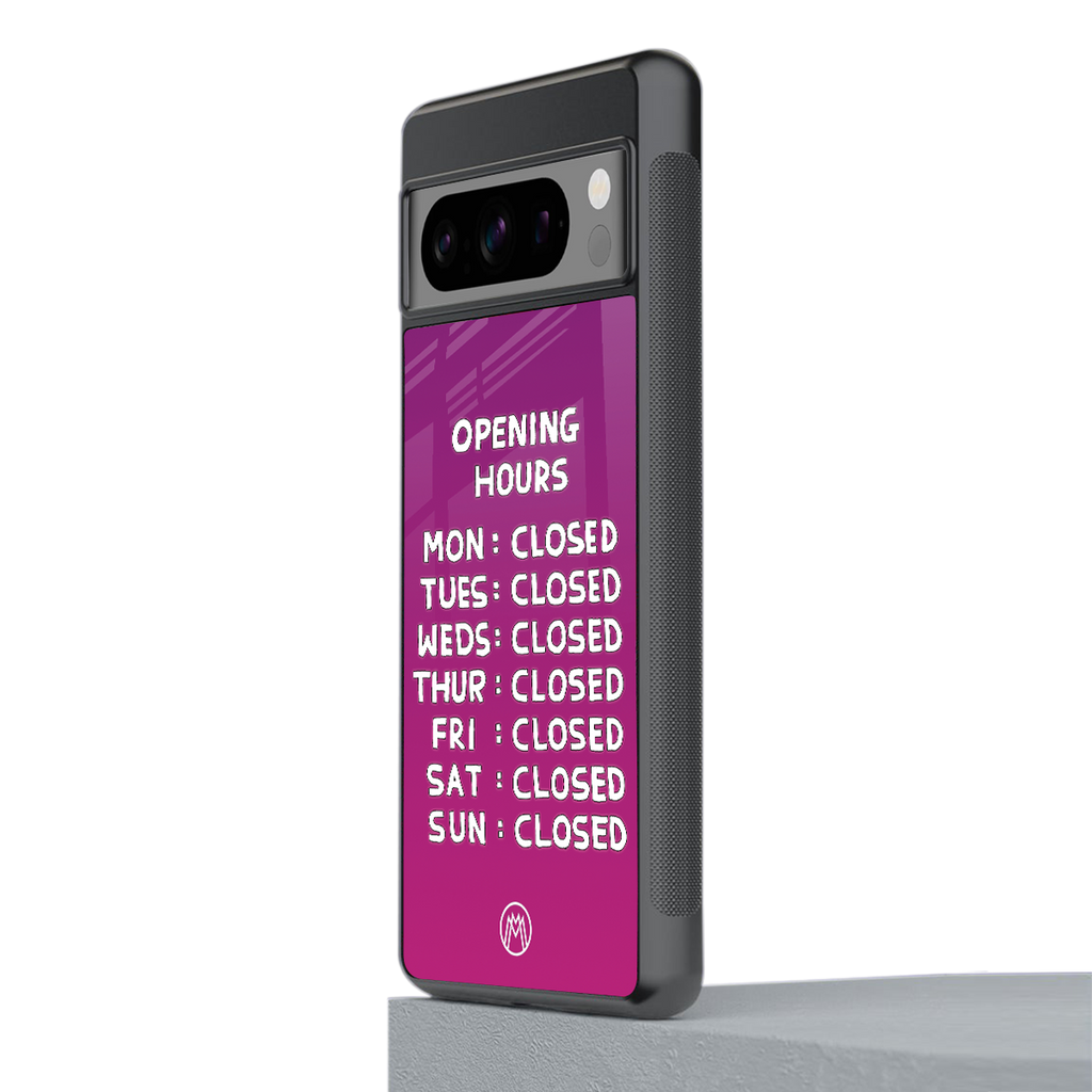 opening hours pink edition back phone cover | glass case for google pixel 8 pro