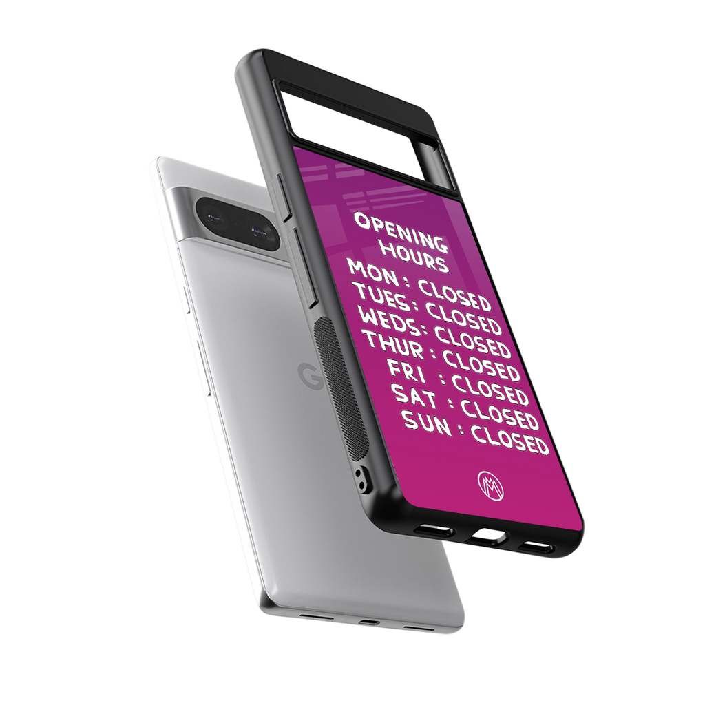 opening hours pink edition back phone cover | glass case for Google Pixel 8