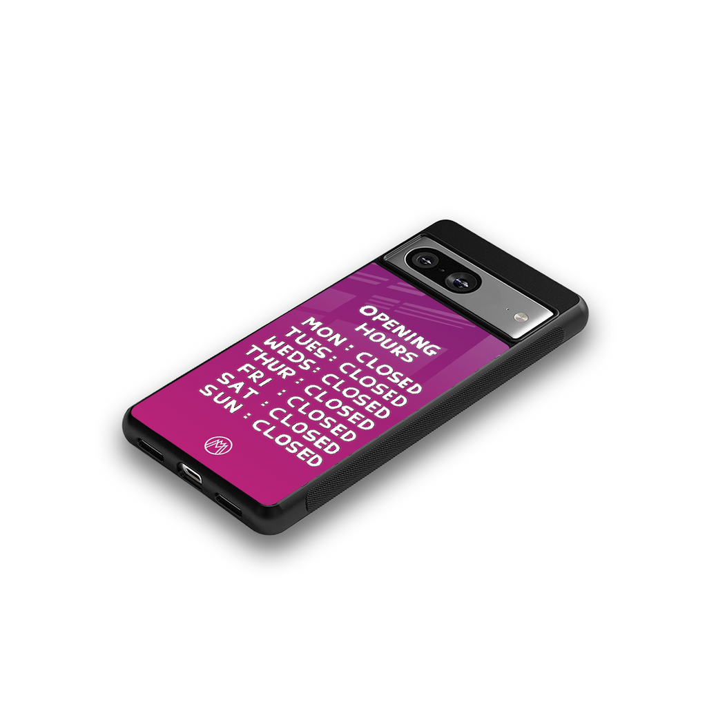 opening hours pink edition back phone cover | glass case for Google Pixel 8