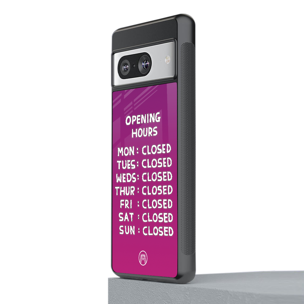 opening hours pink edition back phone cover | glass case for Google Pixel 8
