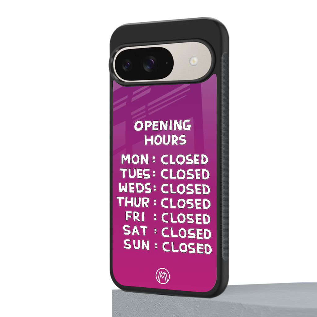 opening hours pink edition back phone cover | glass case for google pixel 9