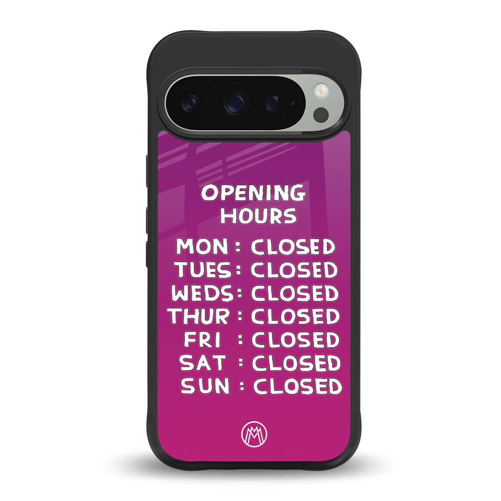 opening hours pink edition back phone cover | glass case for google pixel 9 pro